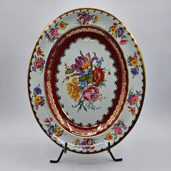 Daher Decorated Ware Oval Tin Tray Autumn Floral Metal Serving Platter England - Picture 1 of 9